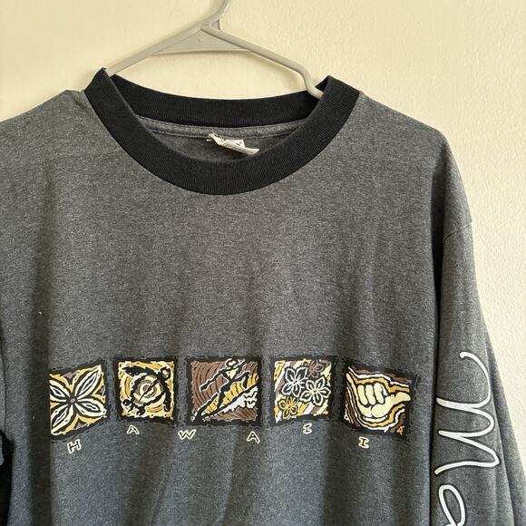 VTG Maui Hawaii Long Sleeve Shirt Hang Loose Surf Gray USA - Size Large - Picture 2 of 8